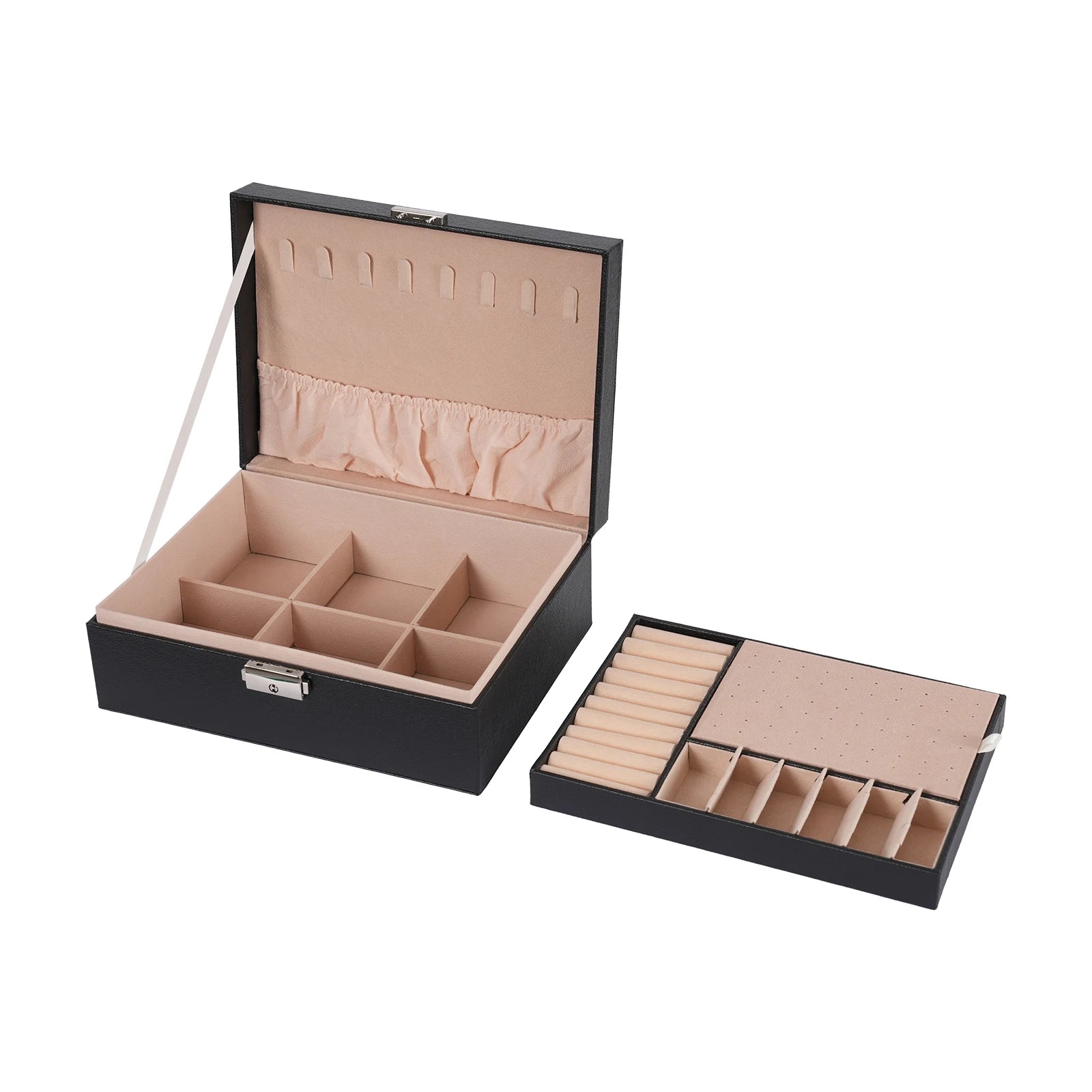 Jewelry Box Portable Desktop Jewelry Storage Case 2‑tier Jewelry Organizer Box with Lock Jewelry Holder for Rings Earrings Necklaces Bracelets Travel