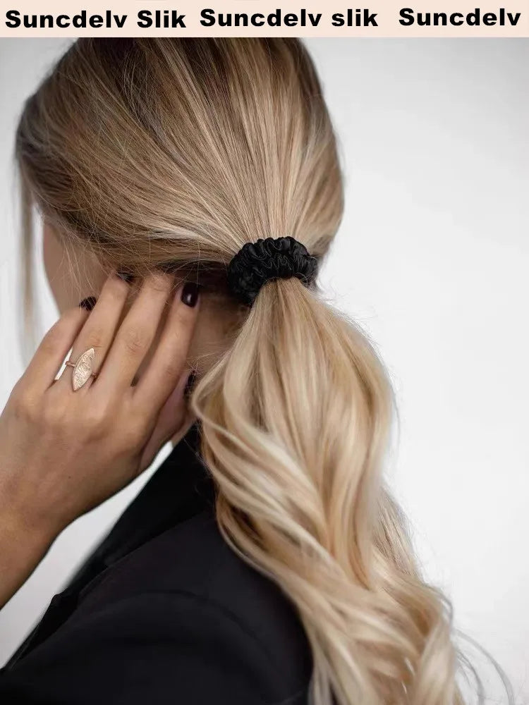 100% Natural Silk Solid Color Hair Ties High Quality Hair Scrunchies (22Momme) Women Big Hairbands Hair Accessories（4PCS Box）