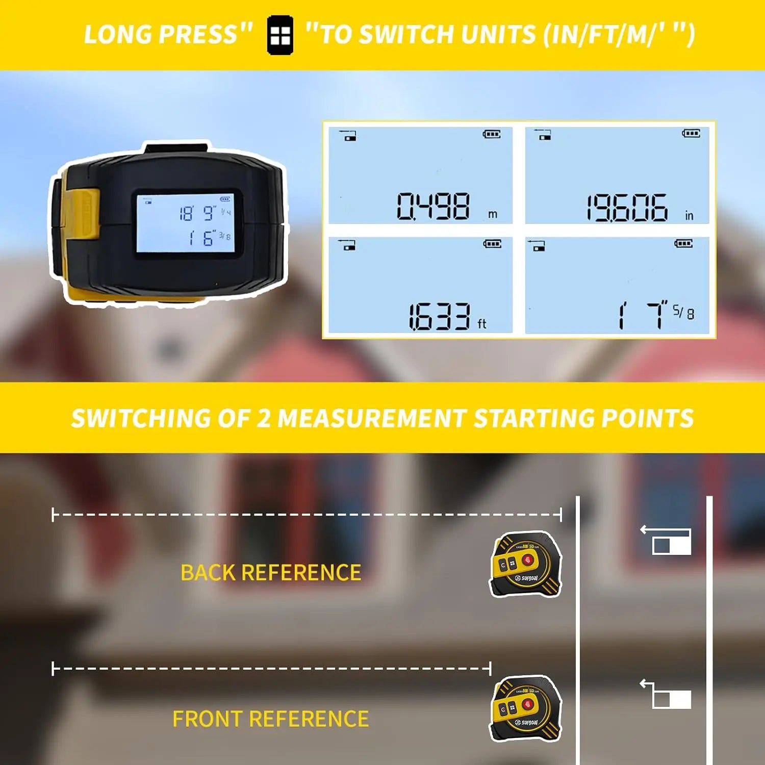 Laser 80m Tape 5m With Magnets LCD Display Rechargeable Backlight Laser Rangefinder Tape Distance Measure