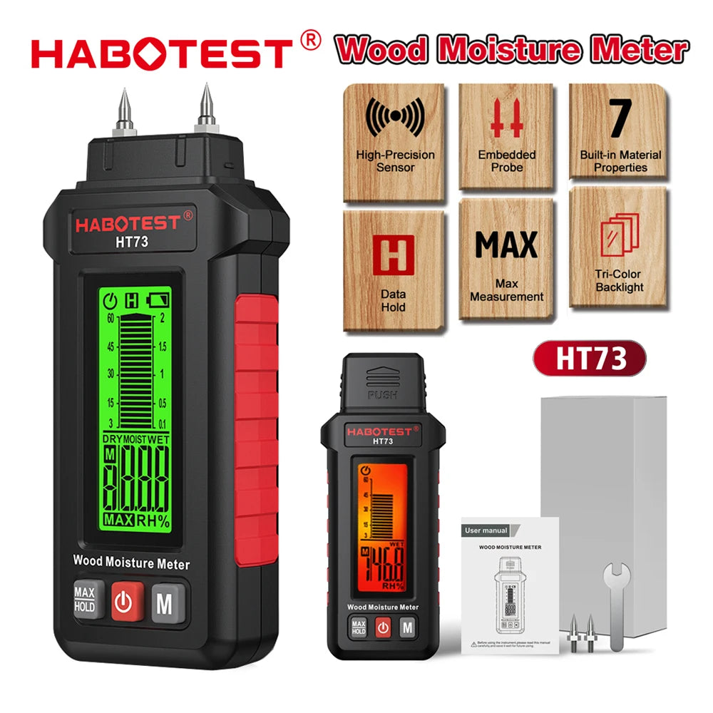 Digital Wood Moisture Meter Humidity Tester for Firewood Lumber Flooring Brick Cement Mortar Gypsum Board Building Materials