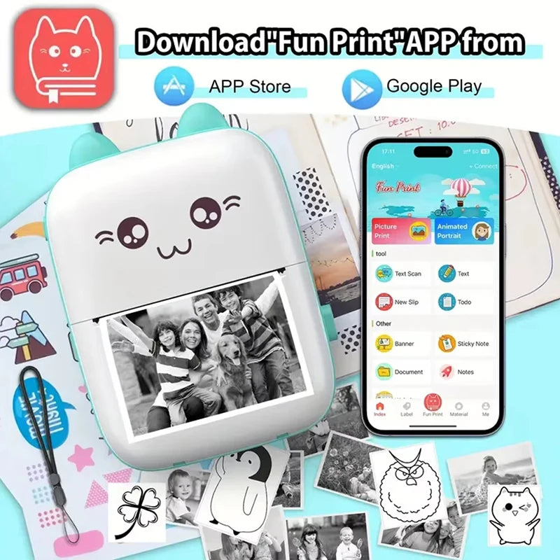 58mm Mini Portable Thermal Printer Wireless Bluetooth Mobile Pocket Photo Printer Memo Wrong Question HD Printing With USB Cable