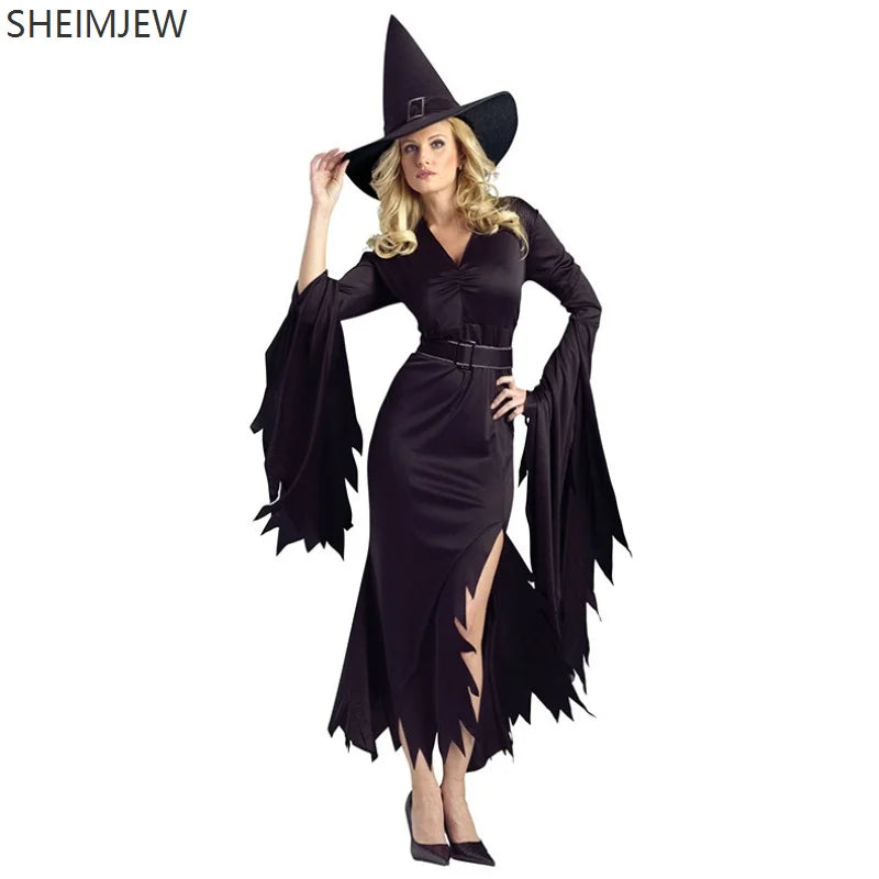Halloween Adult Women Gothic Black Witch Costume Carnival Purim Cosplay Party Evil Wizard Masquerade Irregular Dress Outfit 2025