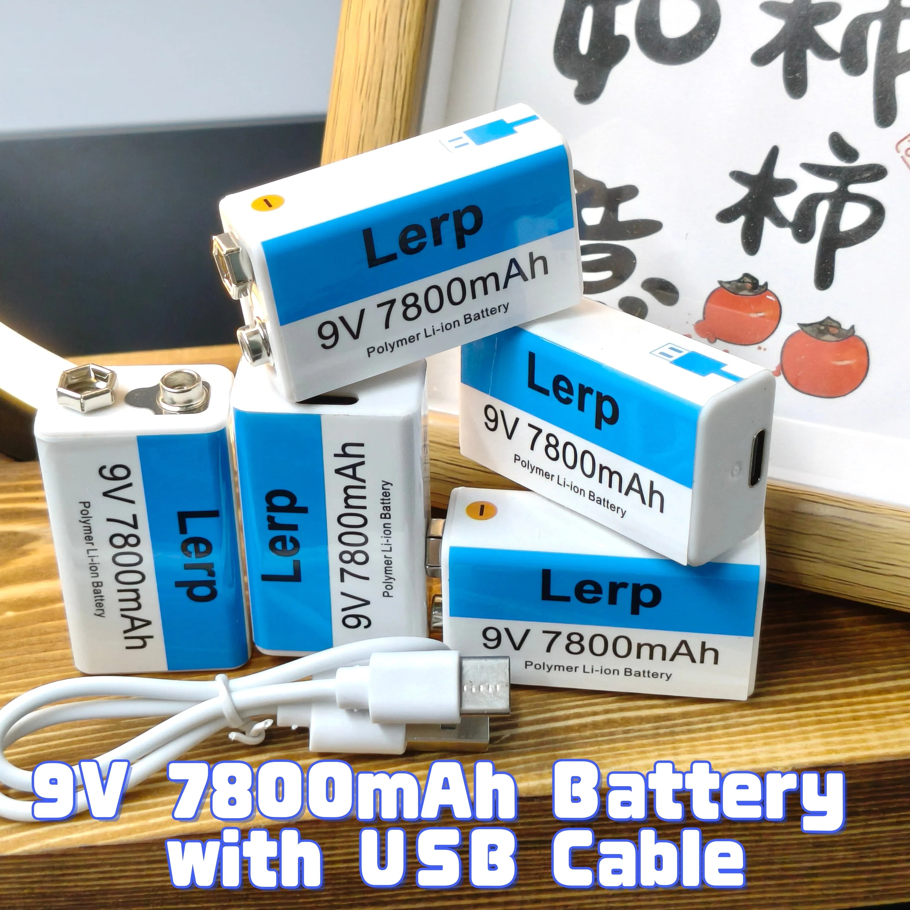 9V Rechargeable Battery 7800mAh with USB Charging Cable
