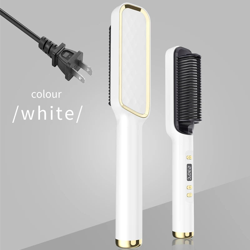 Hair Straightener Ceramic Hot Comb 2 in 1 Electric Straighten Hair Brush Negative Ion Fast Heating Styling Tool ﻿
