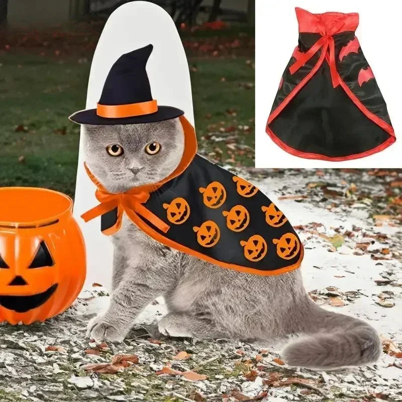 Disfraz de Halloween para mascotas, transpirable, suave, bonito, con forma de capa, patrón de calabaza, disfraz de arnés para gato, perro, herramienta de cosplay
