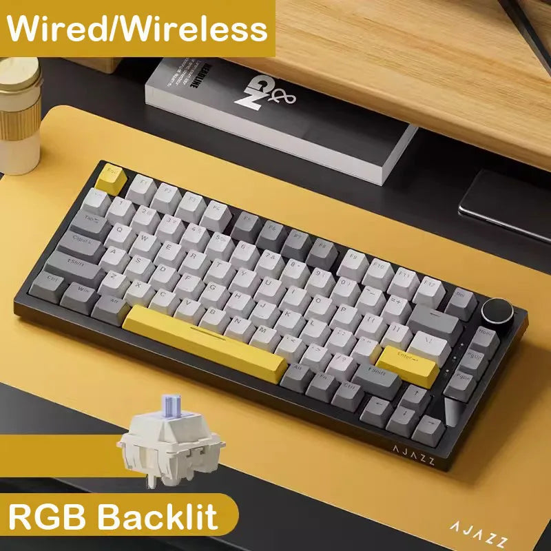 AJAZZ AK820/AK820 Pro Mechanical Gaming Keyboard Tri-Mode Bluetooth 5.1 Wireless Wired Knob Hot Swap Gasket Custom Keyboard