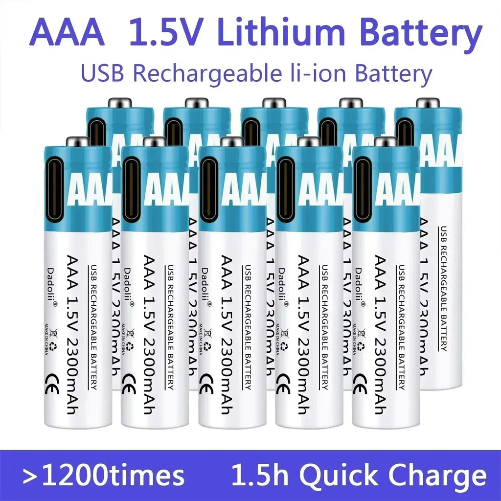 New USB AAA Rechargeable Batteries 1.5V 2300 mAh li-ion battery for remote control mouseElectric toy battery + Type-C Cable