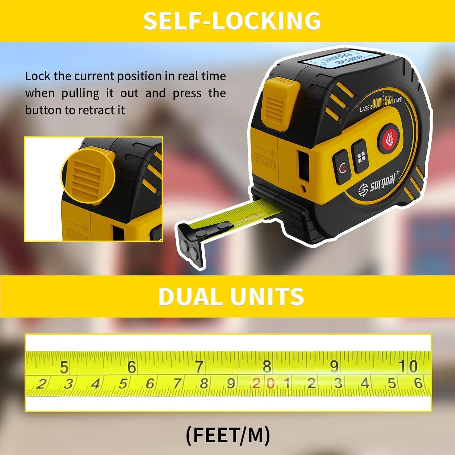 Laser 80m Tape 5m With Magnets LCD Display Rechargeable Backlight Laser Rangefinder Tape Distance Measure