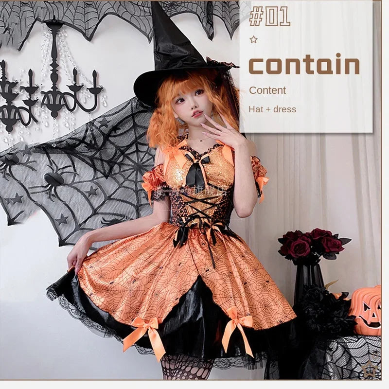 Halloween Costume for Women Sexy and Cute Pumpkin Witch Cosplay Anime Dress Disfraz