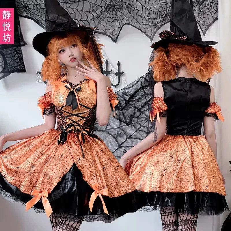 Halloween Costume for Women Sexy and Cute Pumpkin Witch Cosplay Anime Dress Disfraz