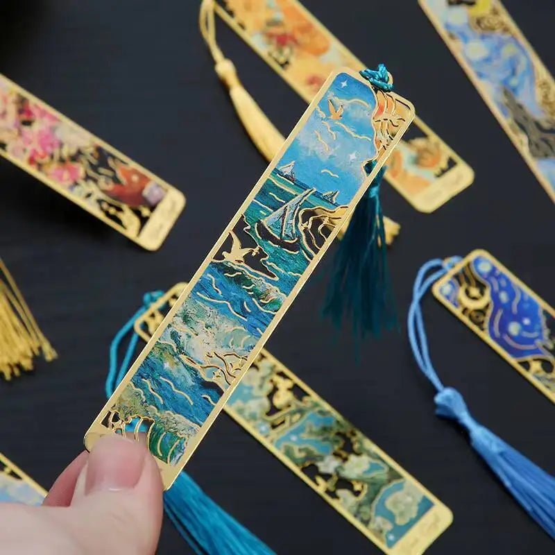 1-6-12 Pcs Creative Metal Book Mark Vintage Oil Painting Bookmark Office School Supplies Funny Gift Stationery Items
