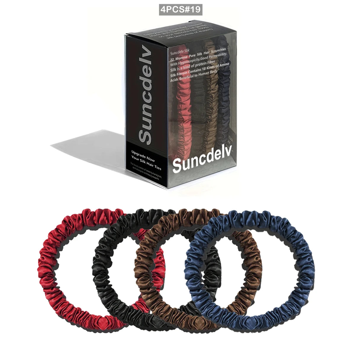 100% Natural Silk Solid Color Hair Ties High Quality Hair Scrunchies (22Momme) Women Big Hairbands Hair Accessories（4PCS Box）