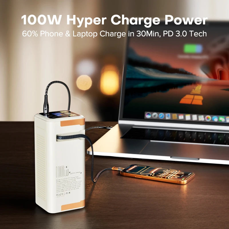 QOOVI 50000mAh Power Bank PD 100W Fast Charging Portable Large Battery Capacity Power Station For iPhone Laptop Samsung Xiaomi