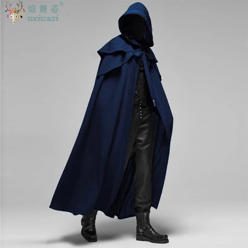 Halloween Costume Adult Man Vintage Hooded Loose Black Cloak Gothic Cosplay Costume Fashion Party Costume Handsome Cool Court