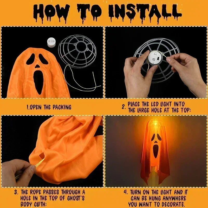 LED Flying Ghost Halloween Decorations, Light Up Flying Hanging Ghosts for Indoor Outdoor Garden Party, Halloween Ornament Gifts