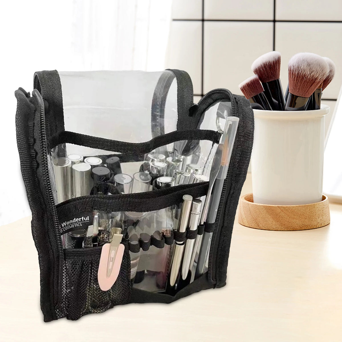 Makeup Artists Bag Portable Cosmetic Bag Organizer with Zipper Clear Toiletry Case for Travel Outdoor Camping Bathroom Home