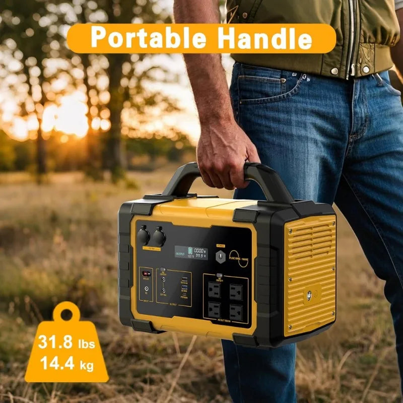 1000W Portable Power Station 1024Wh LiFePO4 Solar Generator 2000W Peak Backup Battery with 60W USB-C Fast Charge
