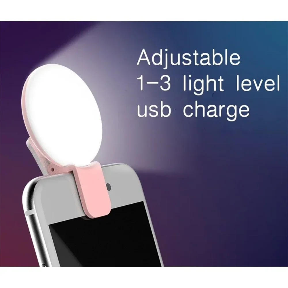 Portable Mini Selfie Ring Light LED Lamp USB Charging Photography Clip Ring Light Universal Mobile Phone Live Video Beauty Lamp