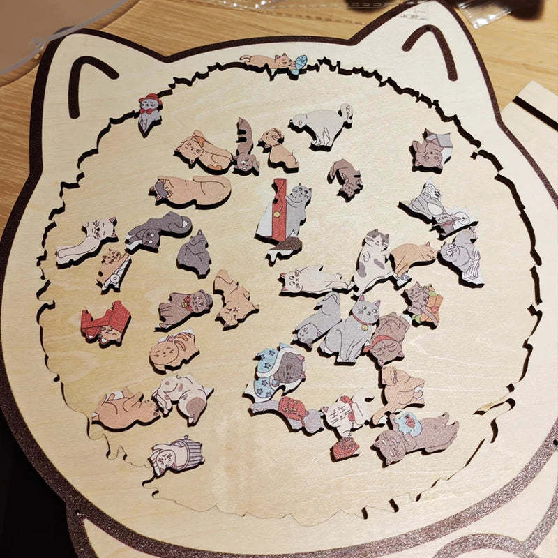 Colorful Wooden Cat Puzzle, Unique Animal Shape Jigsaw Puzzle For Home Decor, Fun Educational Toys For Kids & Adults