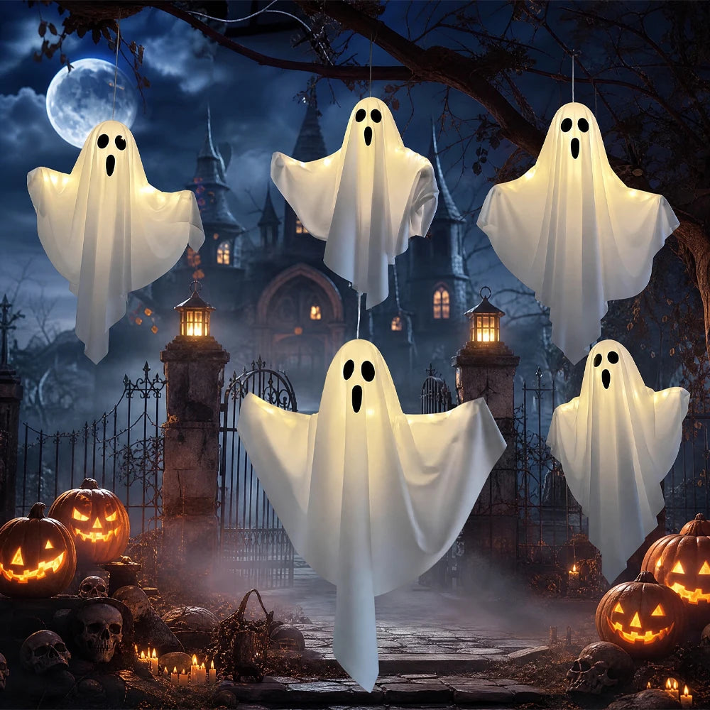 LED Flying Ghost Halloween Decorations, Light Up Flying Hanging Ghosts for Indoor Outdoor Garden Party, Halloween Ornament Gifts