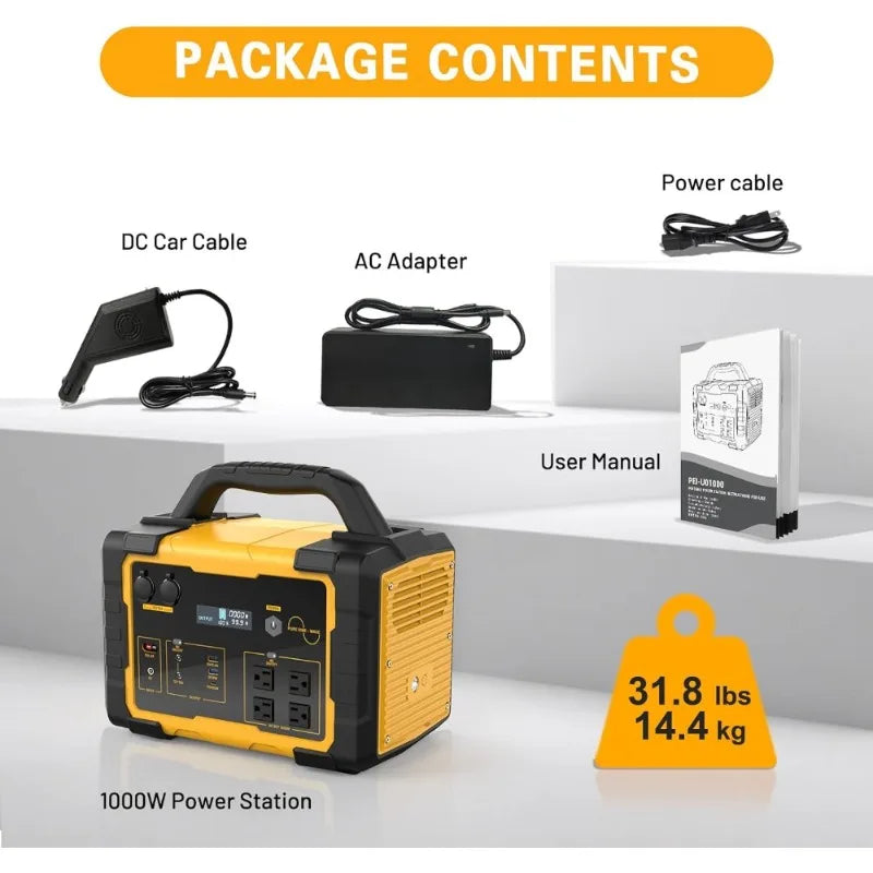 1000W Portable Power Station 1024Wh LiFePO4 Solar Generator 2000W Peak Backup Battery with 60W USB-C Fast Charge