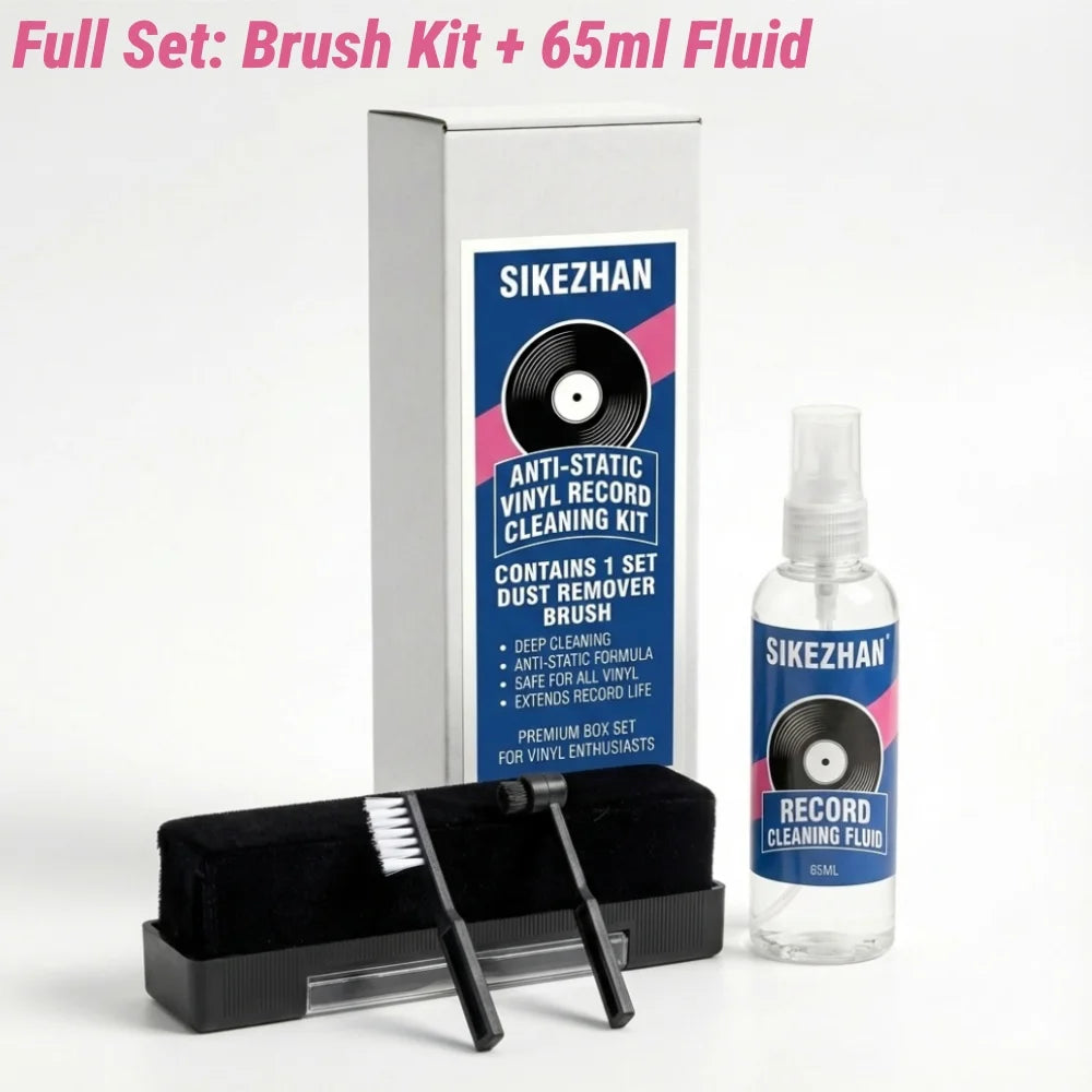 Record Cleaner Kit with 65ml Spray, Anti-Static Velvet Brush & Stylus Cleaning Tools for Safe Vinyl Turntable Use