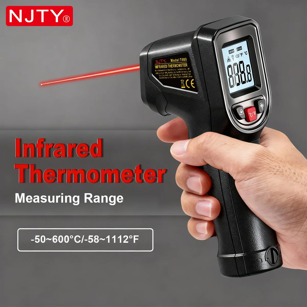 T600 Digital Infrared Thermometer Gun Non-Contact -58°F ~1112°F IR Temperature Gauge for Industrial Cooking Home Automobile BBQ