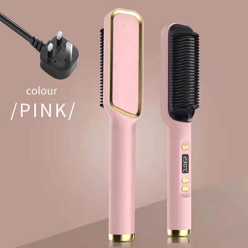 Hair Straightener Ceramic Hot Comb 2 in 1 Electric Straighten Hair Brush Negative Ion Fast Heating Styling Tool ﻿