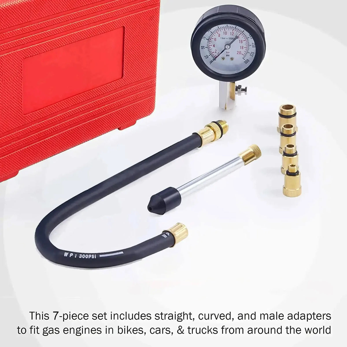 Car Cylinder Tester Kit Gasoline Engine Compression Meter 0-300 PSI Pressure Gauge with M10 M12 M14 M18 Adapter