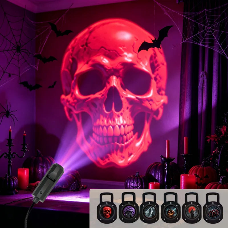 Halloween Projector Light — Ghosts, Bats & Spiders on Your Wall (3 or 6 Patterns)