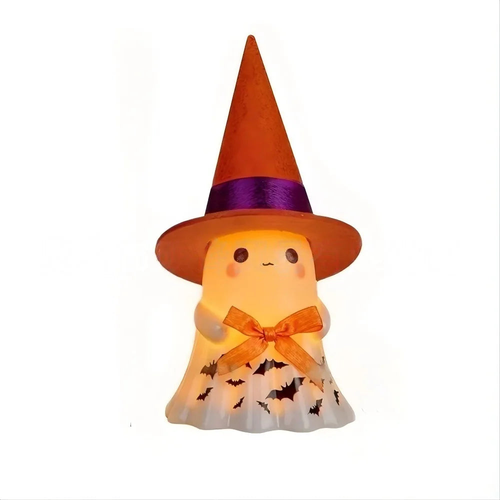 Cute Ghost Night Light with Witch Hat — Halloween Desk & Shelf Decor