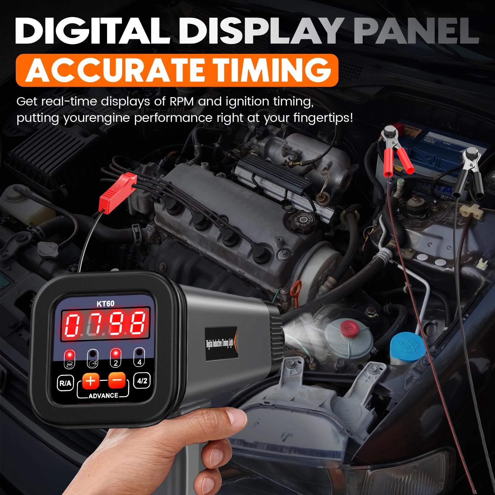 KZYEE KT60 Engine Digital Timing Light with Tachometer Timing Light Automotive 12V for 2&4 Stroke Petrol Engine for Car Moto