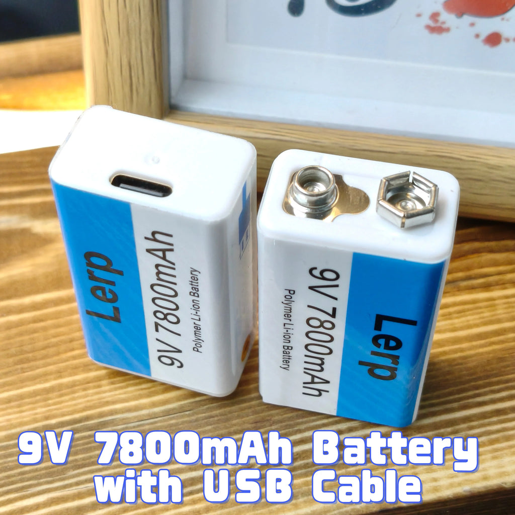 9V Rechargeable Battery 7800mAh with USB Charging Cable