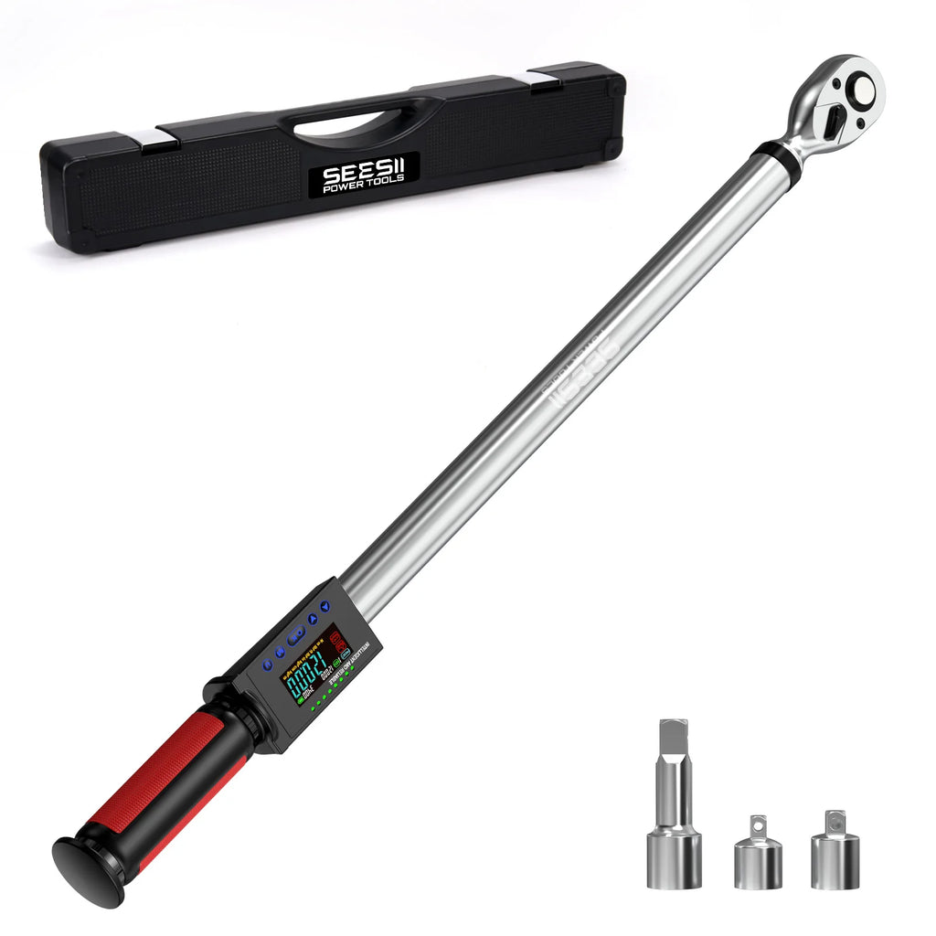 Seesii Digital Torque Wrench 340N.m Digital Electric Wrench 1/2" Drive 12.5-250.8ft-lbs/17-340N.m Buzzer LED Flash for Car Care
