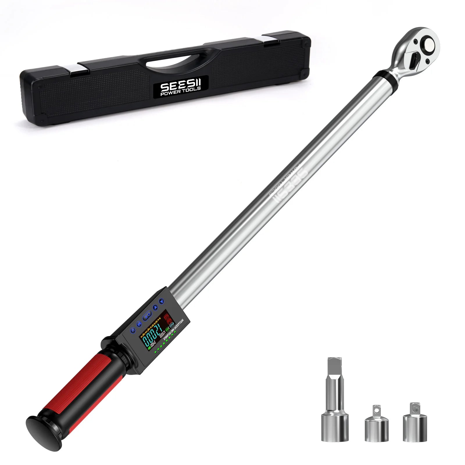 Seesii Digital Torque Wrench 340N.m Digital Electric Wrench 1/2" Drive 12.5-250.8ft-lbs/17-340N.m Buzzer LED Flash for Car Care