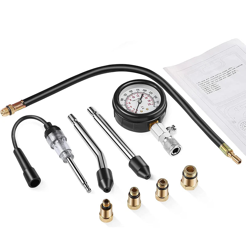 Automotive Engine Compression Tester Tools Kit for Motorcycle Car Truck Engine Cylinder Gauge Fuel Pressure Tester Kit 0-300 PSI