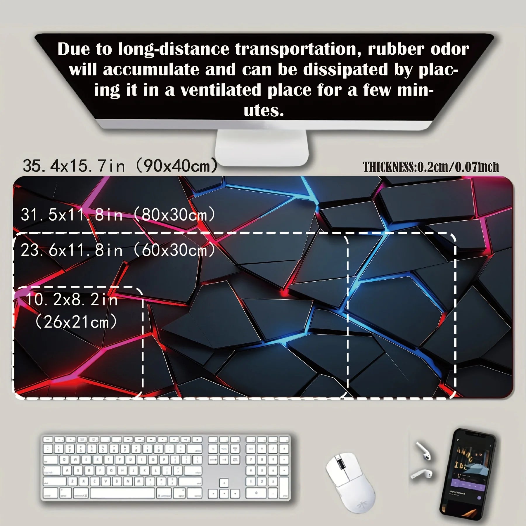 Large Gaming Mouse Pad 90x40 Red Blue Gradient Design Non-Slip Rubber Sewn Edge Gaming Desk Mat Keyboard Gamers and Office Work