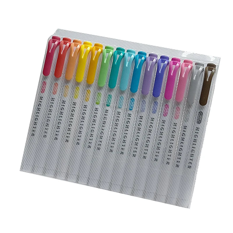15 Colors Double Headed Highlighter Pen Set Fluorescent Drawing Markers Highlighters Pens Art Japanese Cute Pastel Stationery