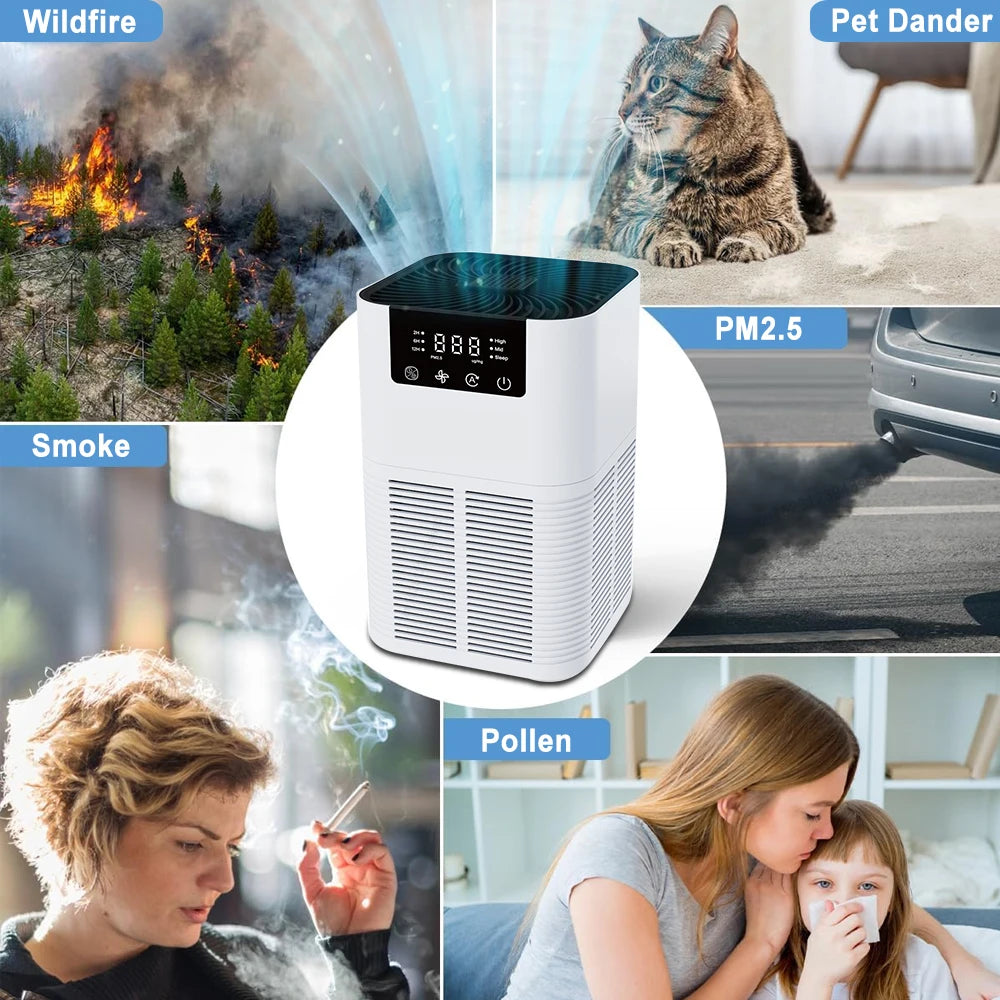 Air Purifier Portable Desktop Smoke Air Freshener Odor Remover USB Air Cleaner Household HEPA Filter Efficient Air Purifying