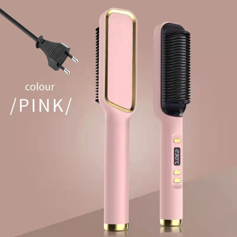 Hair Straightener Ceramic Hot Comb 2 in 1 Electric Straighten Hair Brush Negative Ion Fast Heating Styling Tool ﻿