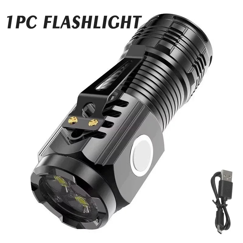 Mini linterna de 3 LED con clip para bolígrafo, para caminar de noche, brillo portátil, foco de emergencia recargable e impermeable para exteriores
