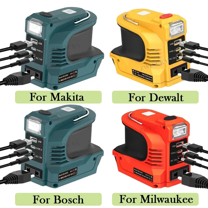 Outdoor Power Bank AC 120-220V 200W Battery Inverter Adapter For Makita/Bosch/Dewalt/Milwaukee 18V Li-ion Batteries