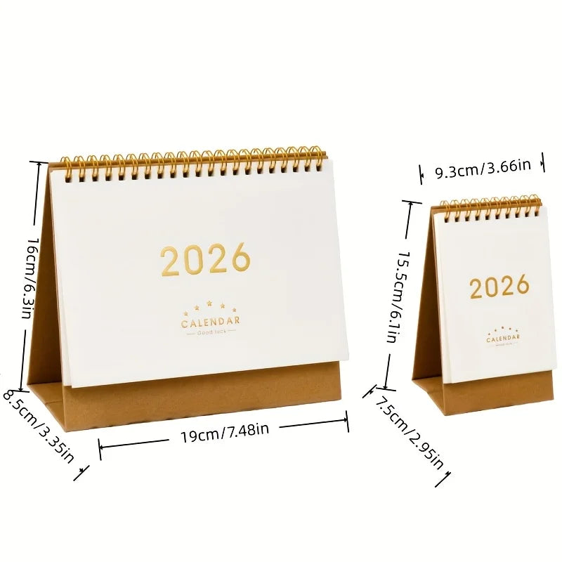2025-2026 Vintage Desk Calendar Planner-Monthly Grid & Dated Pages with Chinese/English Text,New Year Decoration & Daily Planner