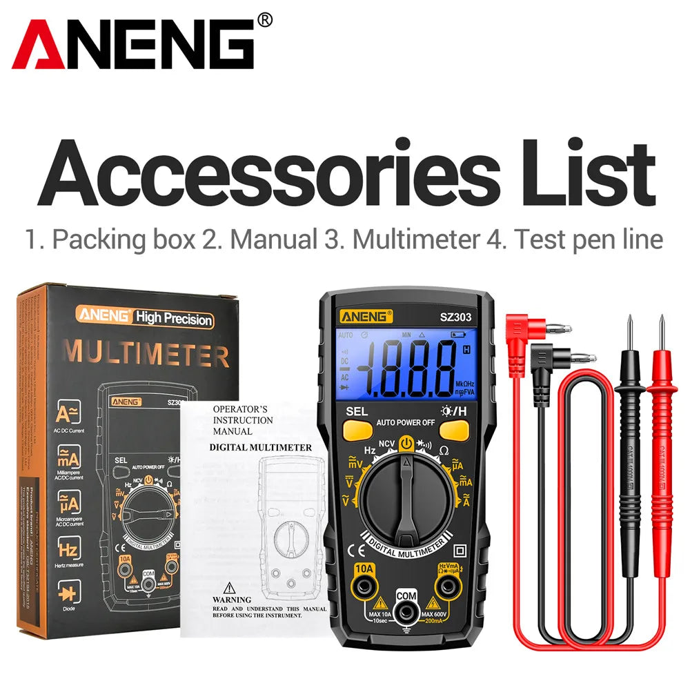 Smart Digital Voltage Multimeter ANENG SZ303 Professional Current Electrical Resistance Diode Buzzer High Precision Portable Too