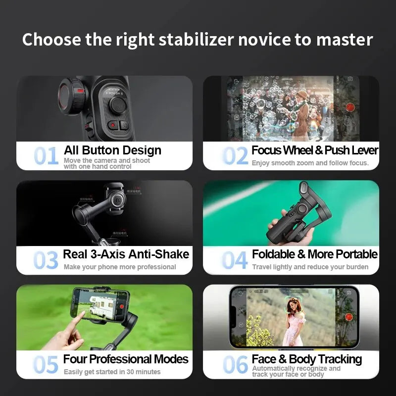 AOCHUAN 3-Axis Handheld Gimbal Stabilizer SmartXE for Smartphone for iPhone Android AI Face Tracking Tk Vlog