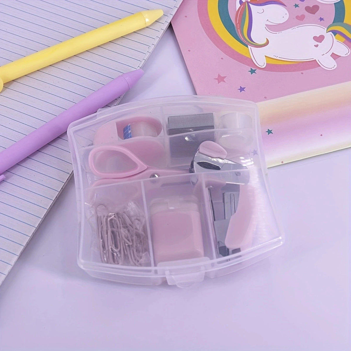 1 Set Mini Stapler Mini School Supply Kits Mini Office Supply Kits, Includes Mini Stapler,Scissors, Staple Remover, Staples, Tap
