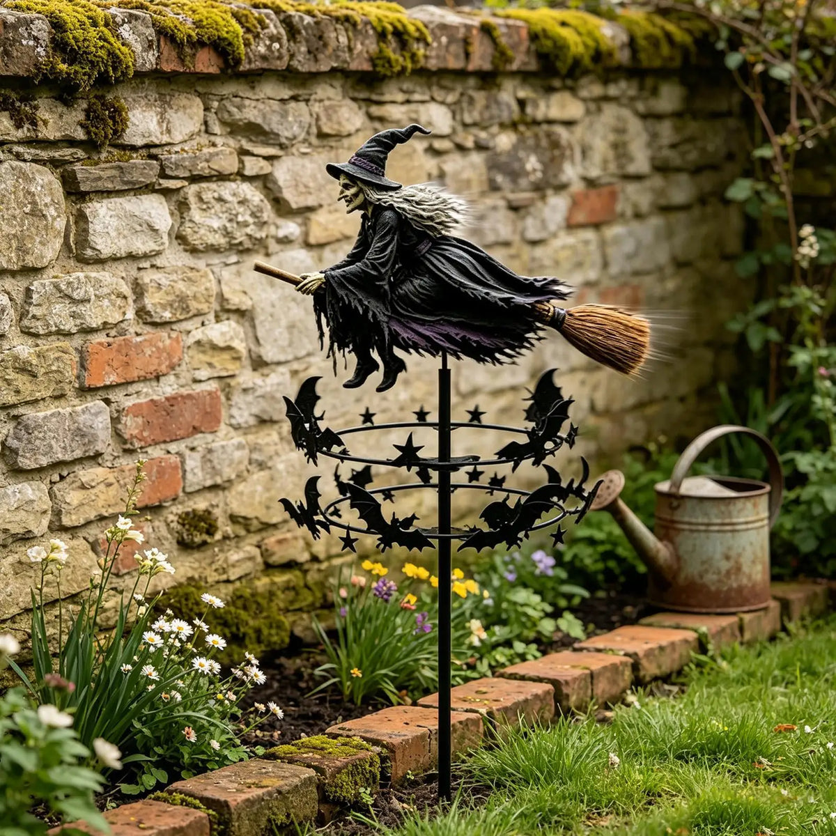 Halloween Witch Garden Spinner Metal Yard Art Outdoor Windmill Stake Decoration Lawn Ornament Spinning Witch Decor