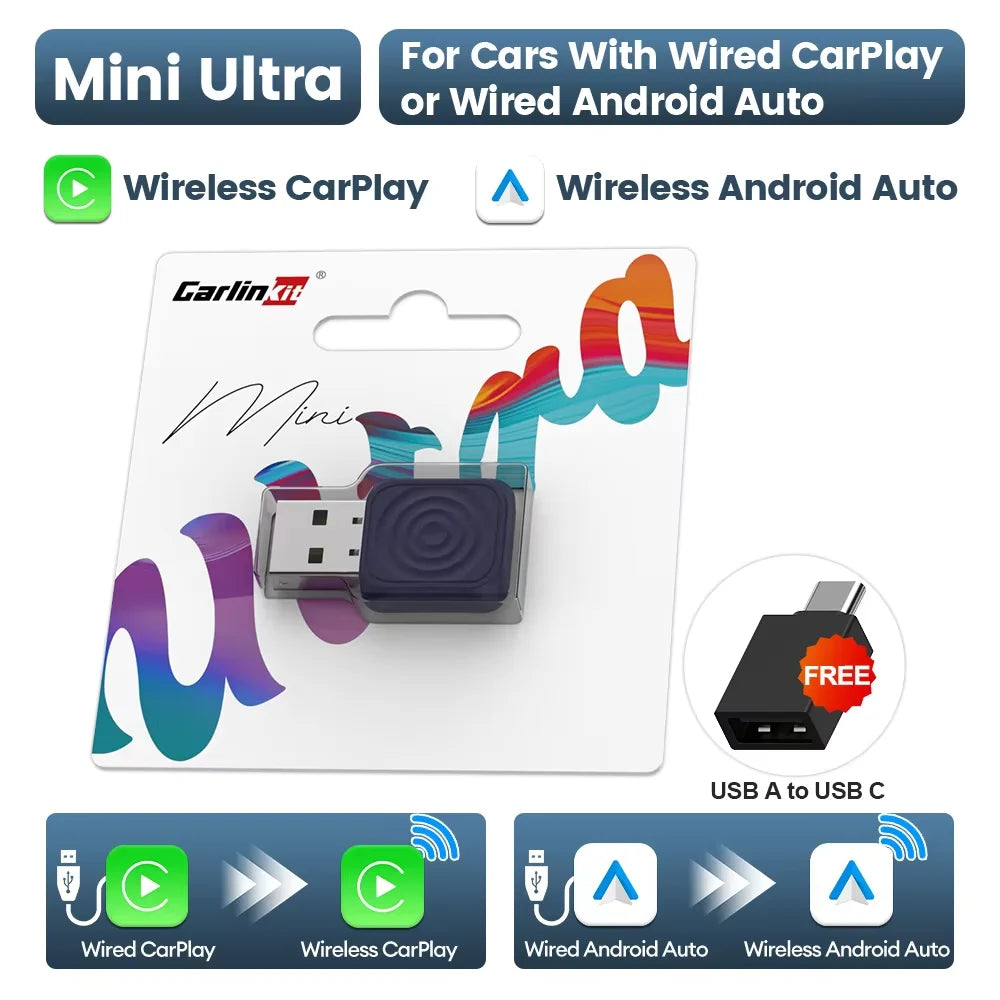 CarlinKit 5.0 Mini Ultra Wireless Adapter Wireless CarPlay Android Auto For OEM Car Plug and Play WiFi Bluetooth Auto Connection