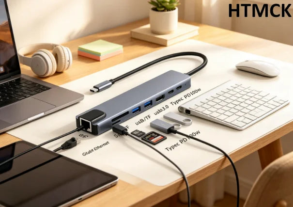 8In1 7In2 7In1 USB C Hub with 4K HDMI RJ45 SD/TF Card Reader PD Fast Charge Type C Adapter
