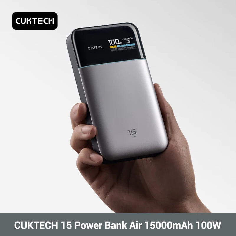 CUKTECH 15 Power Bank Air 15000 100W MAX Output GaN Portable Charger PD PPS For MacBook Sumsung S25 iPhone 16 Xiaomi 15